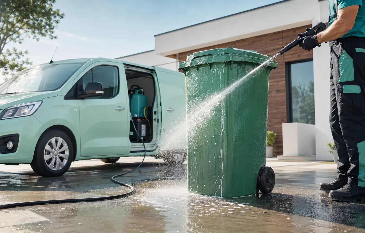 Professional wheelie bin cleaning representing the JetAFresh project